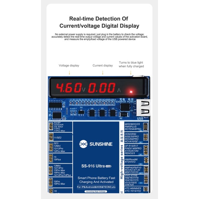 SUNSHINE tester μπαταριών SS-916 Ultra για Apple & Android smartphone, V3.0