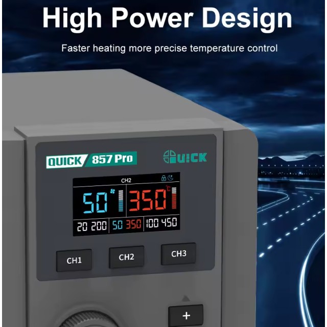 QUICK σταθμός θερμού αέρα QUICK857 Pro με air gun, 580W, 100-500 °C