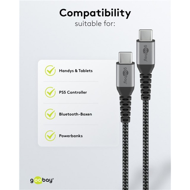 GOOBAY καλώδιο USB-C 79559, 60W, 480Mbps, 0.15m, μαύρο