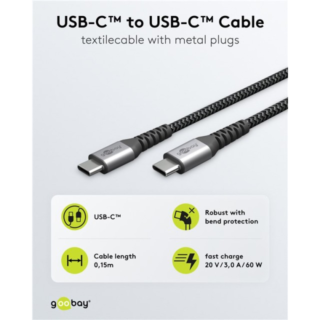 GOOBAY καλώδιο USB-C 79559, 60W, 480Mbps, 0.15m, μαύρο