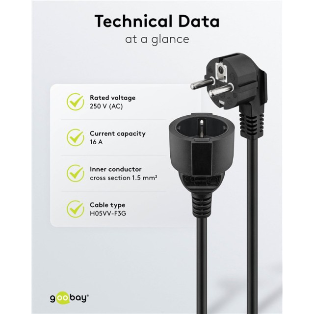GOOBAY μπαλαντέζα προέκταση ρεύματος 94700, schuko, 3x 1.5mm², 2m, μαύρη