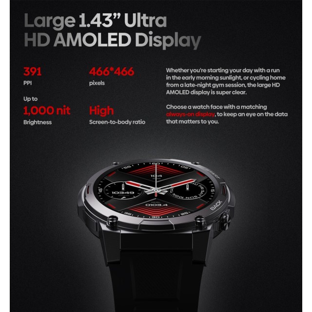 ZEBLAZE smartwatch Vibe 7 Pro, heart rate, 1.43" AMOLED, 3 ATM, ασημί