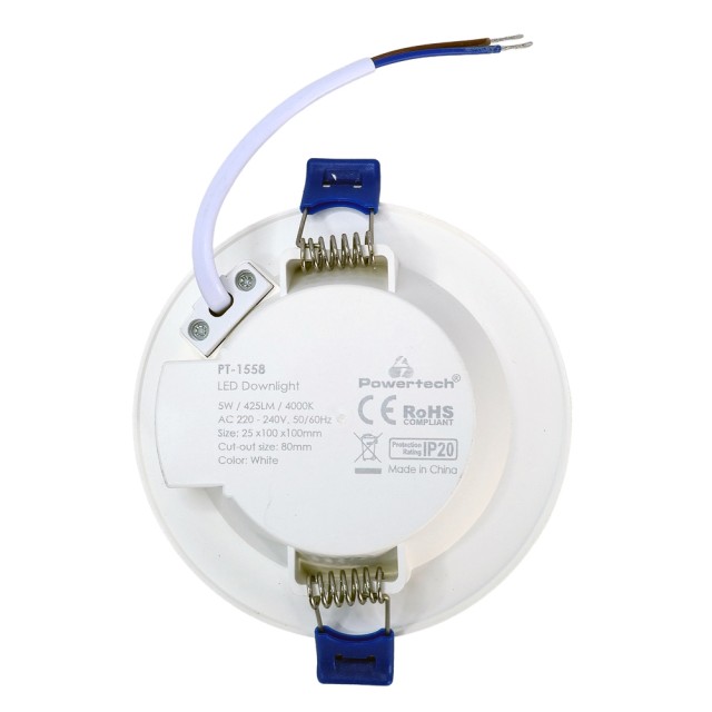 POWERTECH LED φωτιστικό downlight PT-1558, 5W, Φ100x25mm, 4000K, 425lm, λευκό