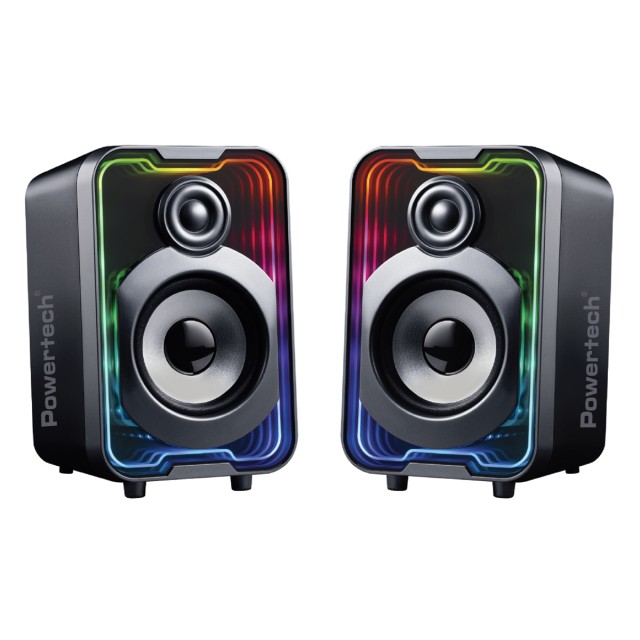 POWERTECH ηχεία PT-1575 με RGB φωτισμό, 2x 5W, Bluetooth & USB/USB-C, μαύρα