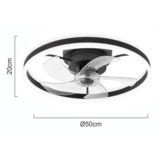 POWERTECH ανεμιστήρας οροφής PT-1560 με LED φως, 45W, Φ50x20cm, μαύρος