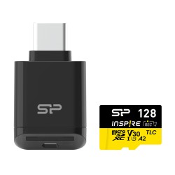 SILICON POWER κάρτα μνήμης microSDXC Inspire με card reader, 128GB, C10 UHS-I U3 V30 A2