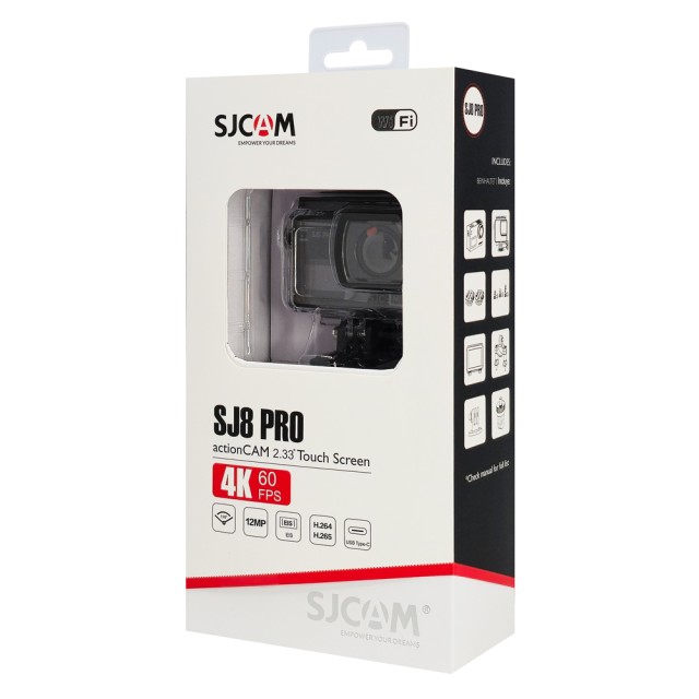 SJCAM action camera SJ8 Pro, οθόνη αφής, 12MP/4K, WiFi, αδιάβροχη θήκη, μαύρη