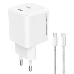 POWERTECH φορτιστής τοίχου PT-1577 με καλώδιο, USB-C, 65W, GaN, AVS, λευκός
