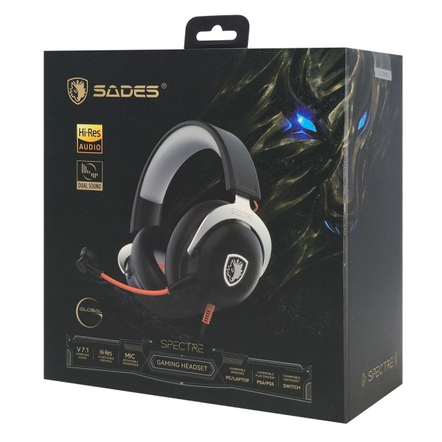 SADES gaming headset Spectre, USB σύνδεση, 50mm, V7.1 surround, multi-platform, μαύρο
