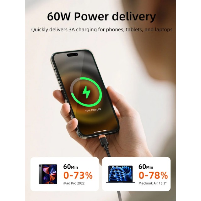 CABLETIME καλώδιο USB-C CT-CM60, 60W, 480Mbps, 1m, μαύρο