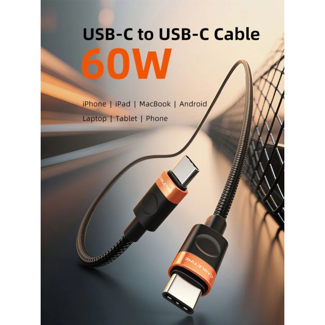 CABLETIME καλώδιο USB-C CT-CM60, 60W, 480Mbps, 1m, μαύρο