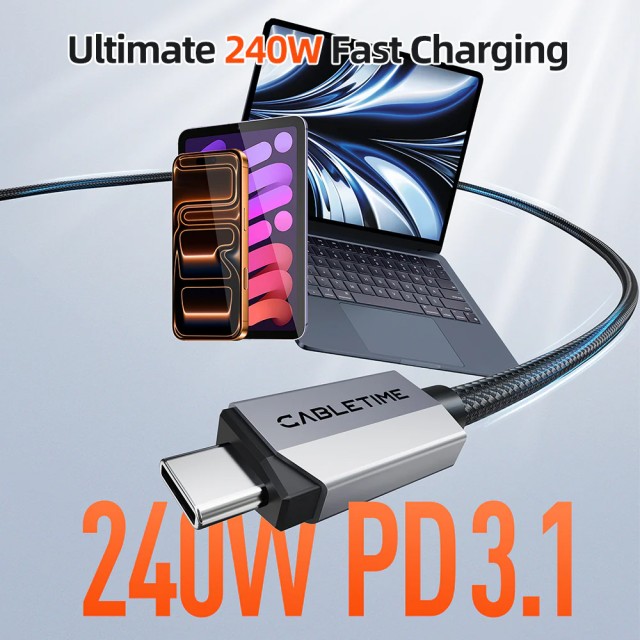 CABLETIME καλώδιο USB-C CT-USB4V2, USB4, 240W, 80Gbps, 8K/60Hz, 1m, μαύρο