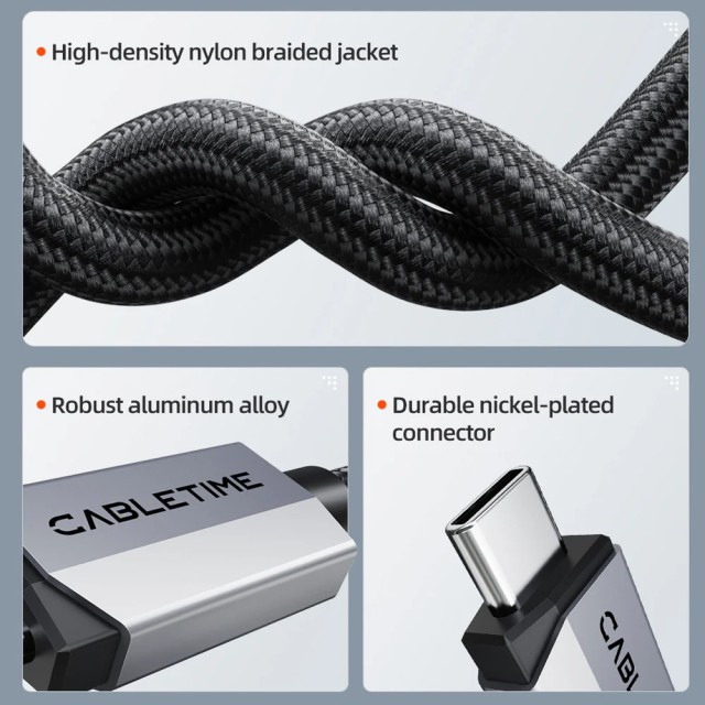 CABLETIME καλώδιο USB-C CT-USB4V2, USB4, 240W, 80Gbps, 8K/60Hz, 1m, μαύρο