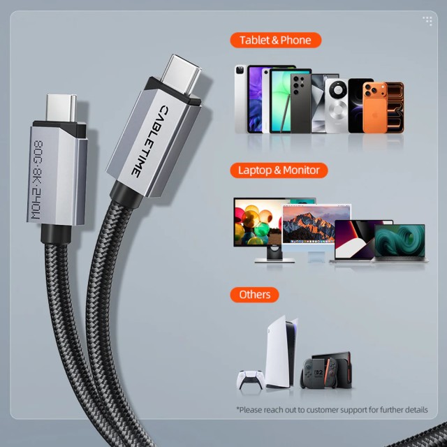 CABLETIME καλώδιο USB-C CT-USB4V2, USB4, 240W, 80Gbps, 8K/60Hz, 1m, μαύρο