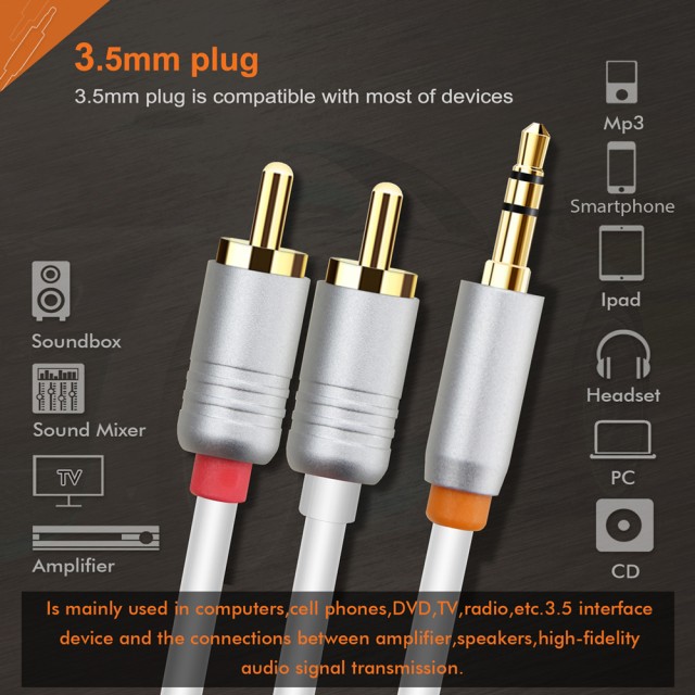 CABLETIME καλώδιο ήχου 3.5mm σε 2x RCA CT-AV314-P12G, 3m, λευκό