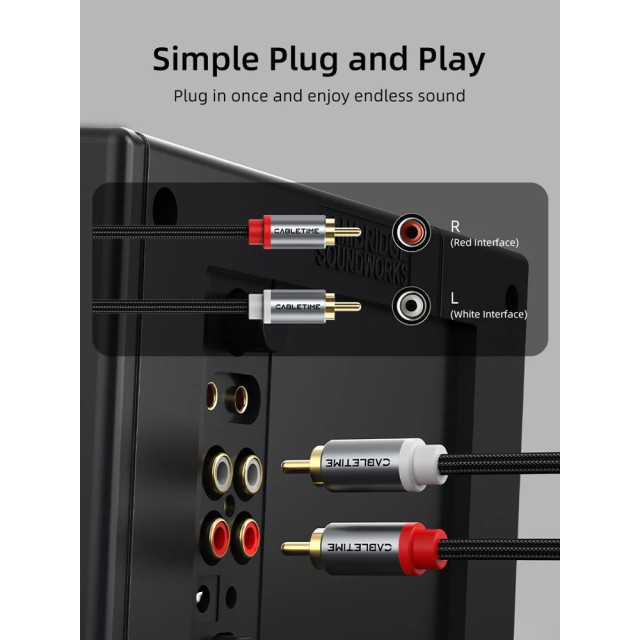 CABLETIME καλώδιο ήχου 2x RCA σε 2x RCA CT-RCA, 3m, μαύρο