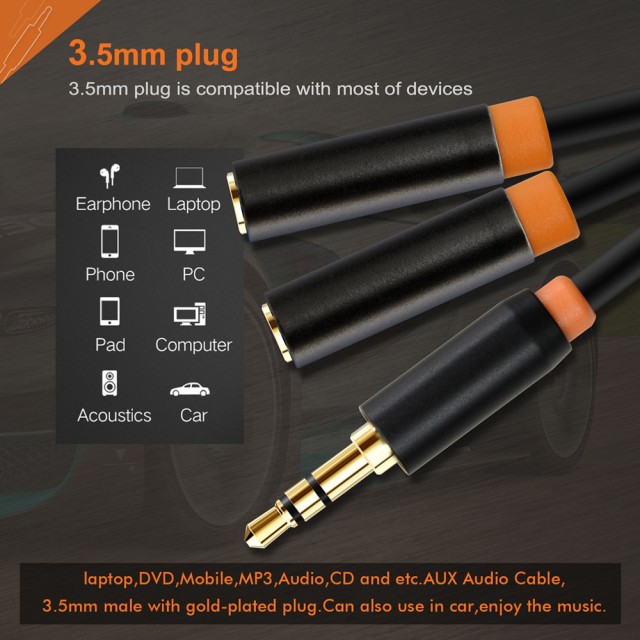 CABLETIME καλώδιο ήχου 3.5mm σε 2x 3.5mm CT-AV309-P12G, 20cm, μαύρο