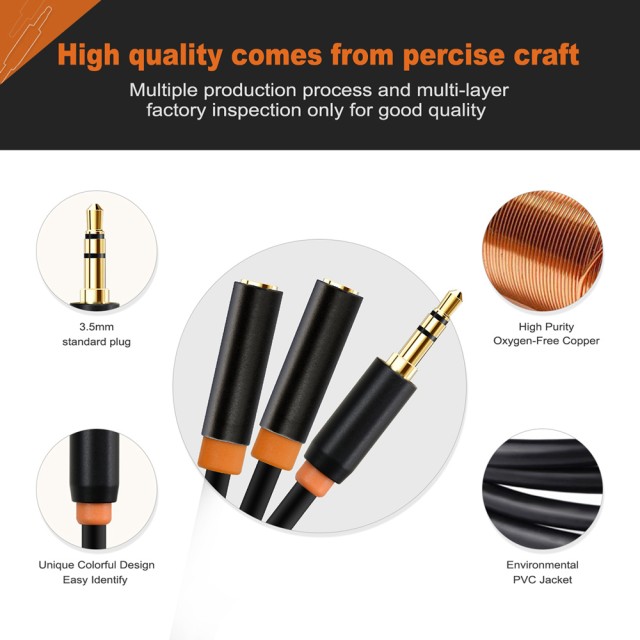 CABLETIME καλώδιο ήχου 3.5mm σε 2x 3.5mm CT-AV309-P12G, 20cm, μαύρο