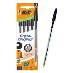 BIC στυλό διαρκείας ballpoint Cristal Original, 1mm μύτη, μαύρο, 5τμχ