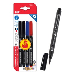MP σετ ανεξίτηλος μαρκαδόρος PE420, 1mm μύτη, μαύρος/μπλε/κόκκινος, 4τμχ