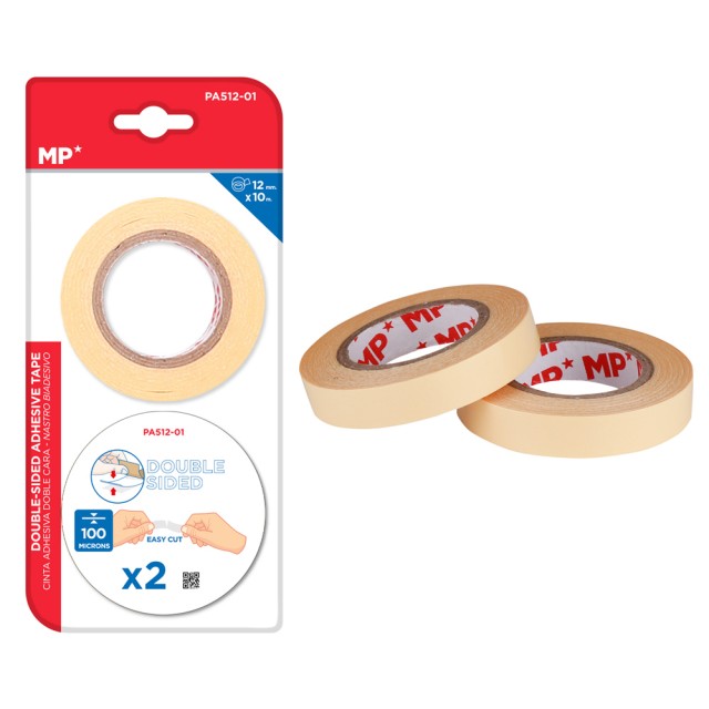 MP κολλητική ταινία διπλής όψεως PA512-01, 12mm, 10m, μπεζ, 2τμχ