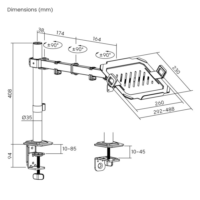 POWERTECH βάση γραφείου οθόνης ή laptop PT-1570, 17-32", έως 10kg