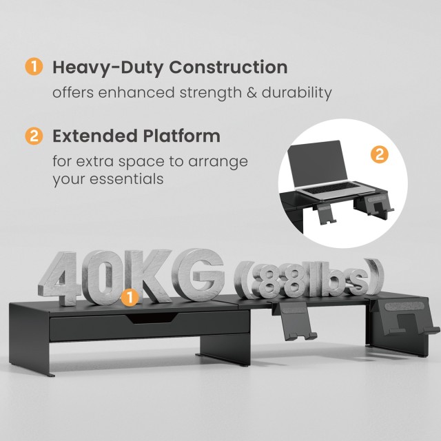 BRATECK επιτραπέζια βάση για οθόνη/laptop/smartphone/tablet STB-128-02 με συρτάρι, 13-32", έως 20kg, heavy duty, μαύρη