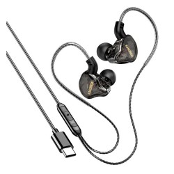 KAKUSIGA earphones με μικρόφωνο KSC-1300, USB-C σύνδεση, 10mm, 1.2m, μαύρα