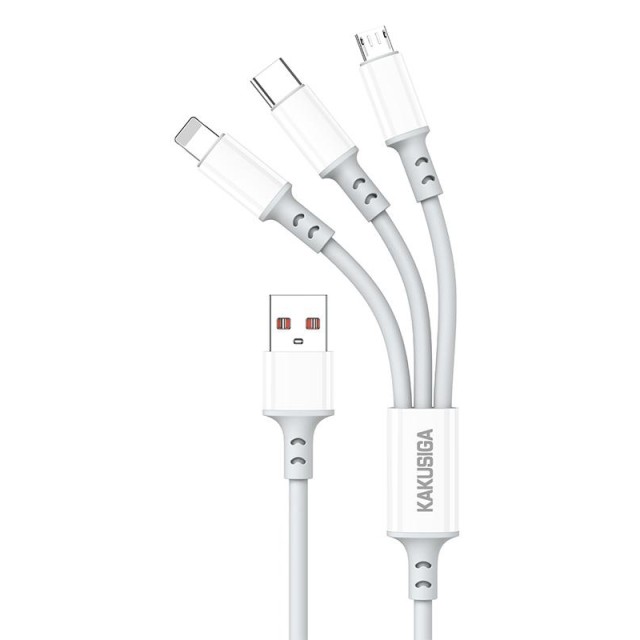 KAKUSIGA καλώδιο USB σε USB-C/Lightning/Micro USB KSC-1025, 5A, 480Mbps, 1.2m, λευκό