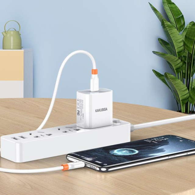 KAKUSIGA καλώδιο USB-C KSC-1024, σιλικόνης, 100W, 480Mbps, 0.25m, λευκό