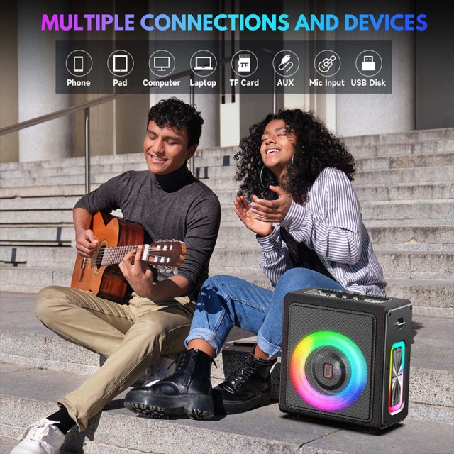 JYX φορητό ηχείο MS75 με 2x μικρόφωνα & ασύρματο χειριστήριο, 15W, 6000mah, RGB φωτισμός, μαύρο