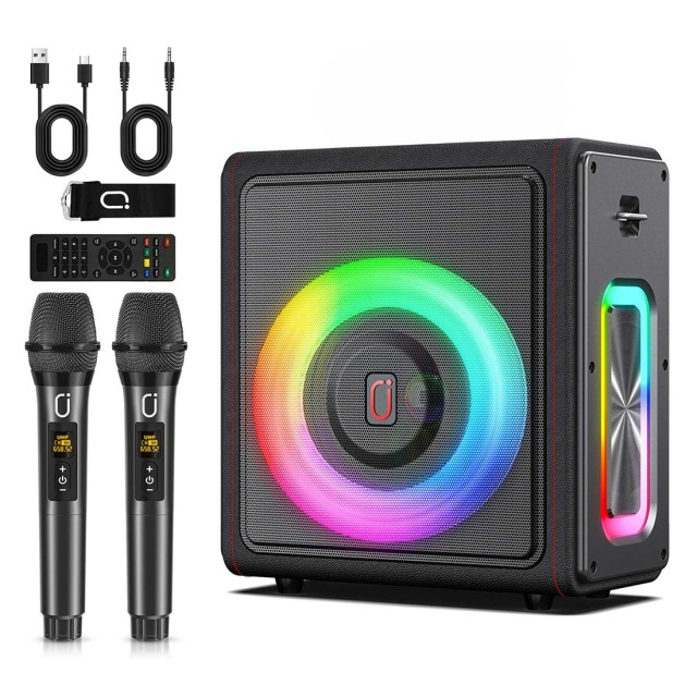 JYX φορητό ηχείο MS75 με 2x μικρόφωνα & ασύρματο χειριστήριο, 15W, 6000mah, RGB φωτισμός, μαύρο