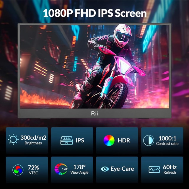 RIITEK φορητή οθόνη RS100, IPS, 15.6" 1920x1080, HDR, mini HDMI/USB-C, με ηχεία