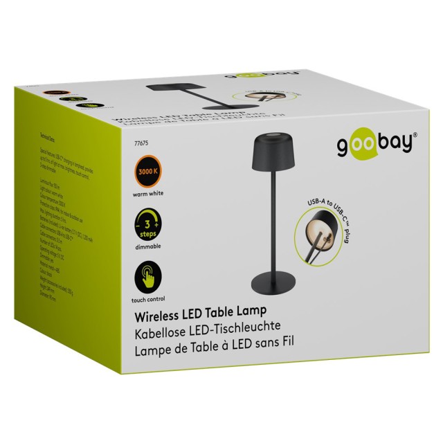 GOOBAY επιτραπέζιο φωτιστικό 77675, 3000K, dimmable, επαναφορτιζόμενο, μαύρο
