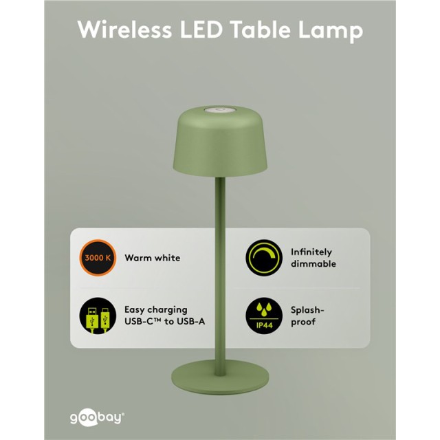 GOOBAY επιτραπέζιο φωτιστικό 77677, 3000K, dimmable, επαναφορτιζόμενο, πράσινο