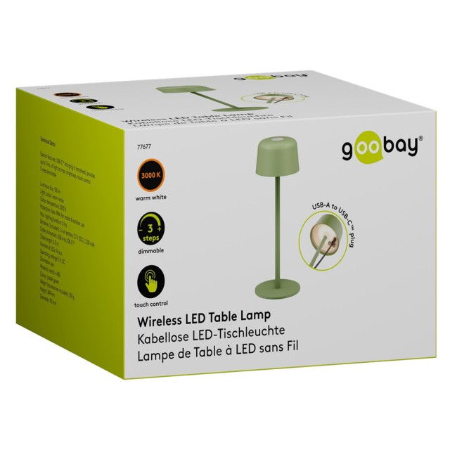 GOOBAY επιτραπέζιο φωτιστικό 77677, 3000K, dimmable, επαναφορτιζόμενο, πράσινο