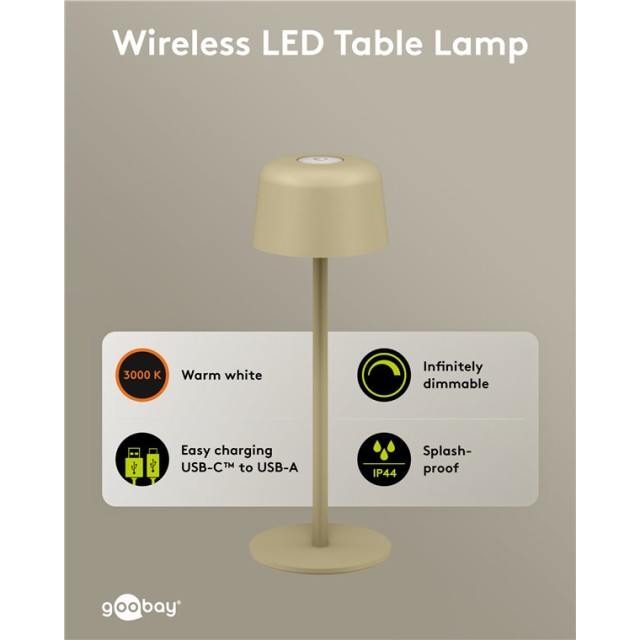 GOOBAY επιτραπέζιο φωτιστικό 77678, 3000K, dimmable, επαναφορτιζόμενο, μπεζ