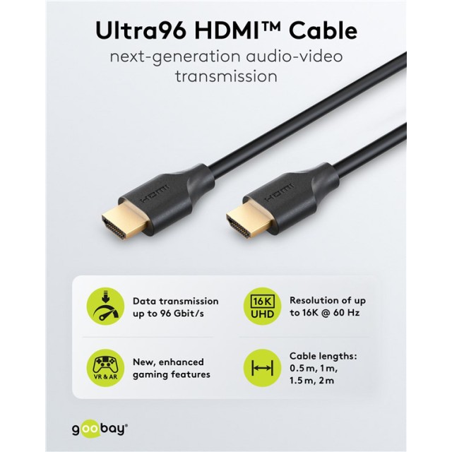 GOOBAY καλώδιο HDMI 2.2 80094, 16K/60Hz, 96 Gbps, 2m, μαύρο