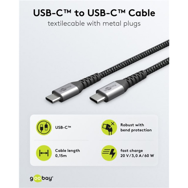 GOOBAY καλώδιο USB-C 49301, 60W, 480Mbps, 0.50m, μαύρο
