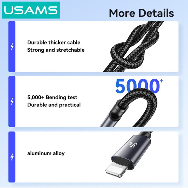 USAMS καλώδιο Lightning σε USB-C SJ770, 30W, 480Mbps, 1m, μαύρο USAMS καλώδιο Lightning σε USB-C SJ770, 30W, 480Mbps, 1m, μαύρο