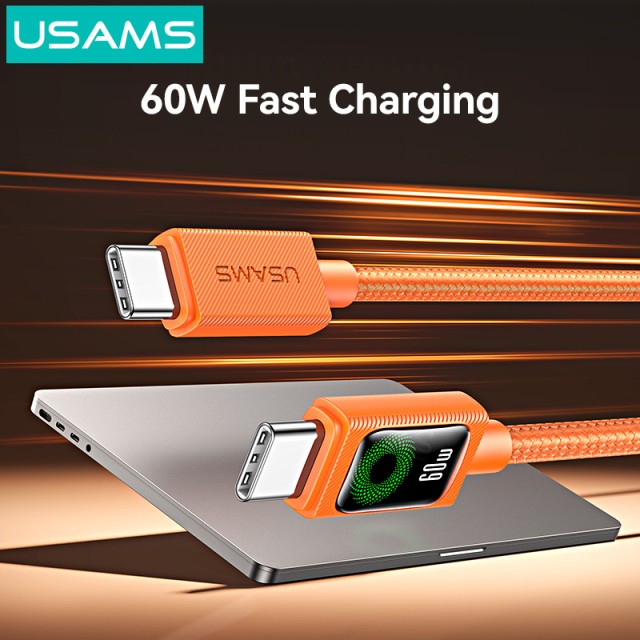 USAMS καλώδιο USB-C SJ773, 60W, 480Mbps, 1.2m, πορτοκαλί