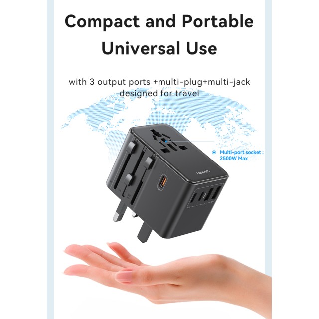 USAMS φορτιστής/αντάπτορας πρίζας CC310, 2x USB & 3x USB-C, universal, 70W, μαύρος USAMS φορτιστής/αντάπτορας πρίζας CC310, 2x USB & 3x USB-C, universal, 70W, μαύρος