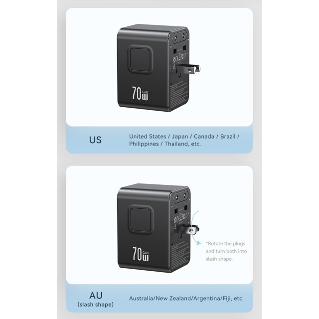 USAMS φορτιστής/αντάπτορας πρίζας CC310, 2x USB & 3x USB-C, universal, 70W, μαύρος USAMS φορτιστής/αντάπτορας πρίζας CC310, 2x USB & 3x USB-C, universal, 70W, μαύρος