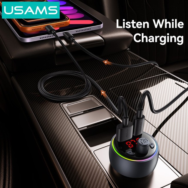 USAMS FM transmitter & φορτιστής CC328, USB/USB-C, 30W, Bluetooth, μαύρο