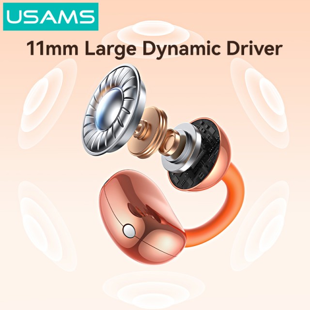 USAMS earphones με θήκη φόρτισης Echo R03, OWS, Φ11mm, 40/300mAh, μπλε