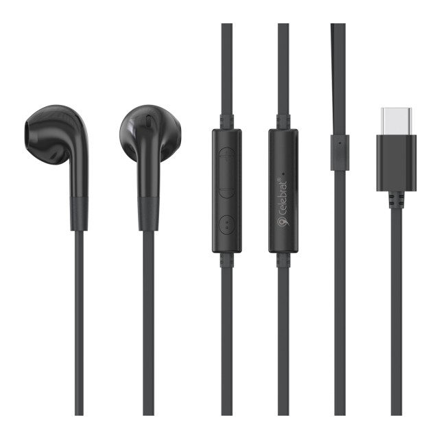 CELEBRAT earphones με μικρόφωνο G39, USB-C σύνδεση, 14mm, 1.2m, μαύρα