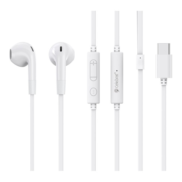CELEBRAT earphones με μικρόφωνο G39, USB-C σύνδεση, 14mm, 1.2m, λευκά