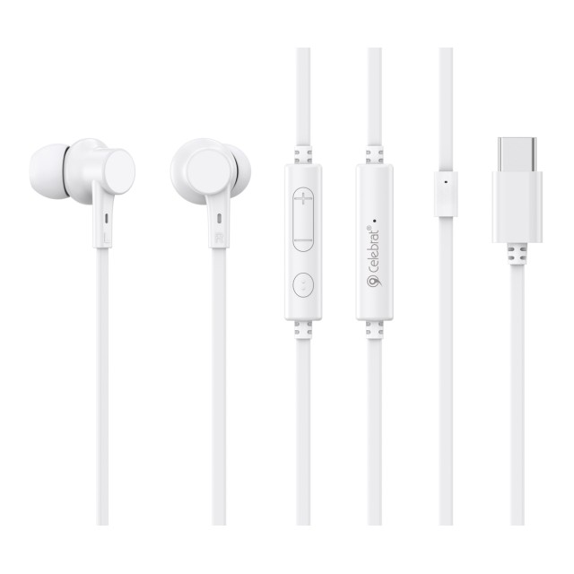 CELEBRAT earphones με μικρόφωνο G40, USB-C σύνδεση, 10mm, 1.2m, λευκά