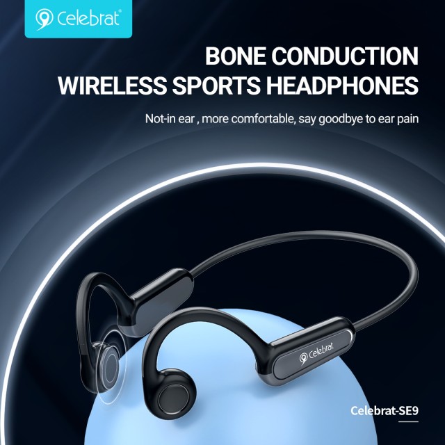 CELEBRAT neckband earphones SE9, OWS Bone Conduction, 16.3mm, 180mAh, μαύρα
