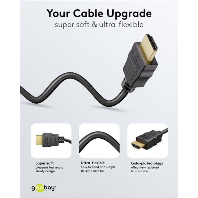 GOOBAY καλώδιο HDMI 80096 με Ethernet, soft, 4K/60Hz, 18 Gbps, 0.5m, μαύρο